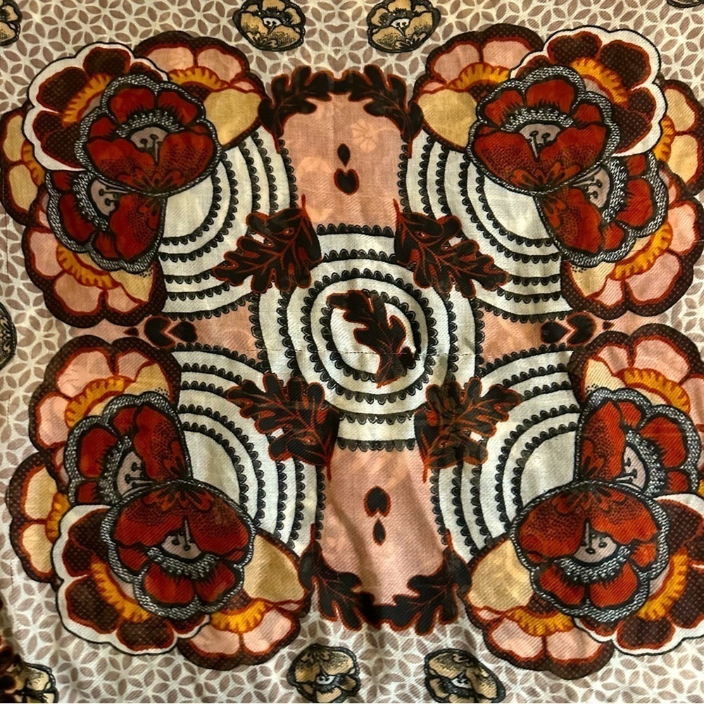 H&M Large Square Multi-coloured Floral Leaves Red Orange Gold Scarf - Picture 4 of 9